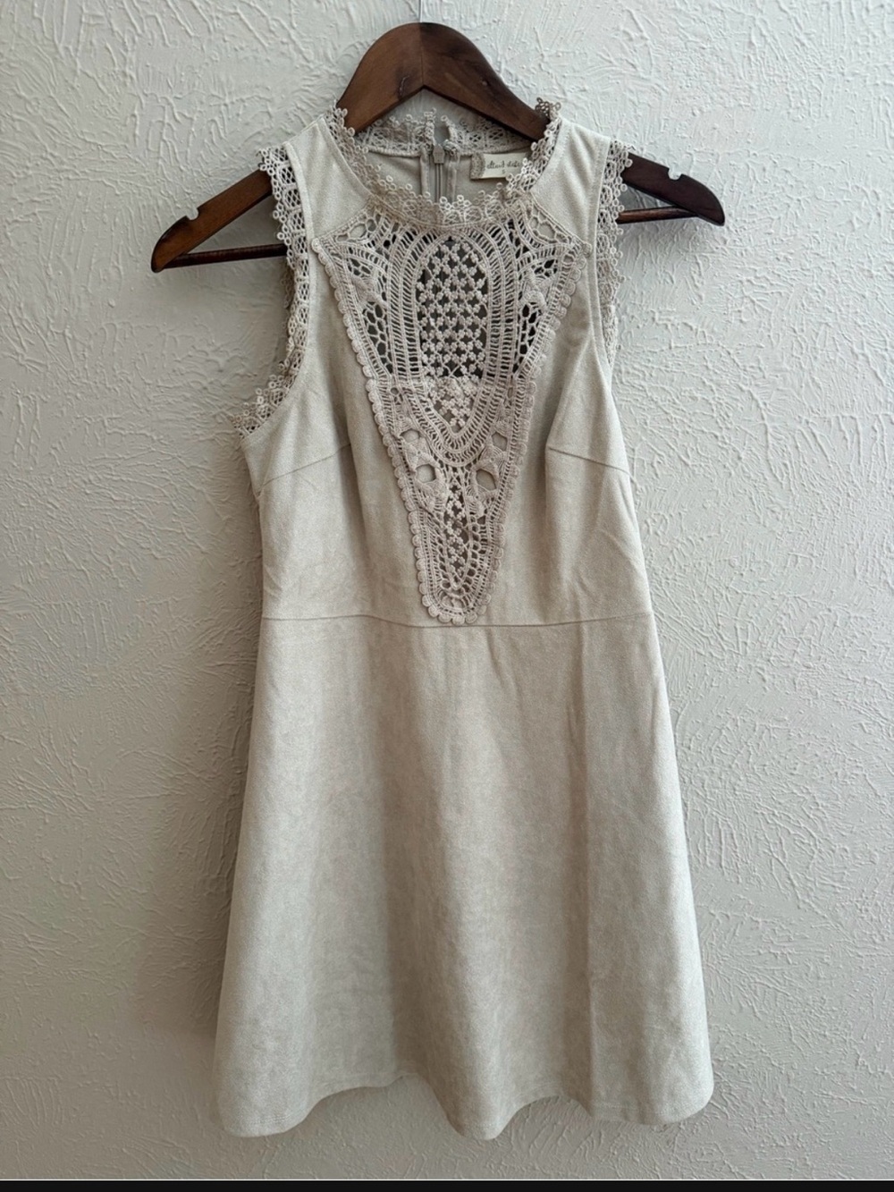 Altar’d State Lace Detail Faux Suede Mini Dress | Cream | Size Small
